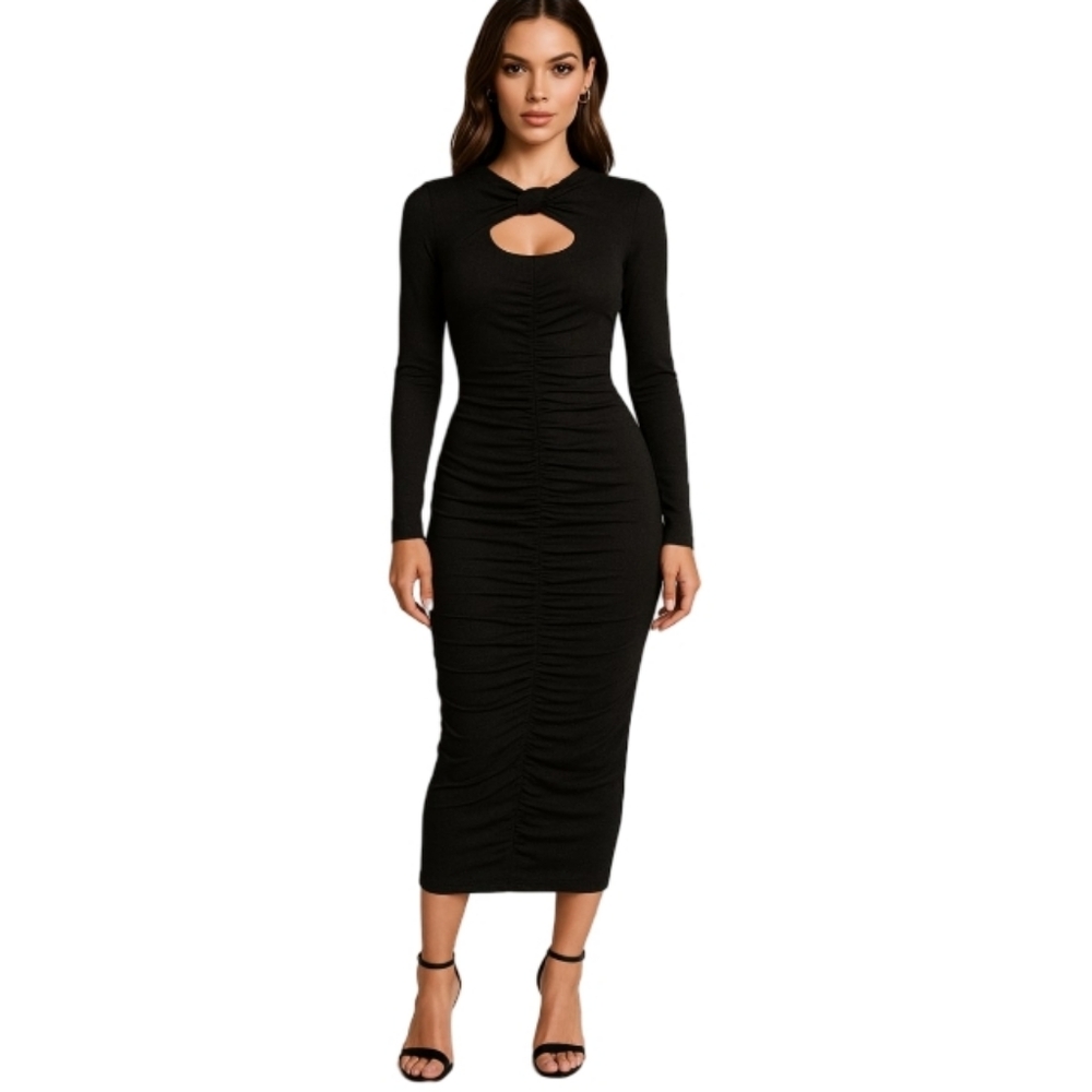 NWT Abercrombie & Fitch Black Ruched Midi Dress Small